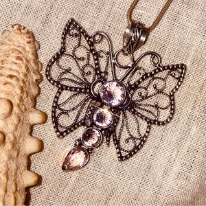 Sale 🦋 Whimsical Pink Quartz Butterfly pendant/ keychain/ car mirror charm
